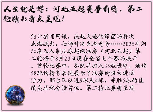 人生就是博：河北五超赛事前瞻，第二轮精彩看点呈现！