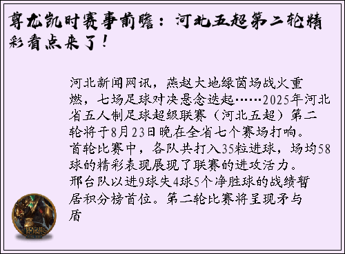 尊龙凯时赛事前瞻：河北五超第二轮精彩看点来了！