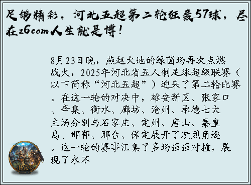 足够精彩，河北五超第二轮狂轰57球，尽在z6com人生就是博！
