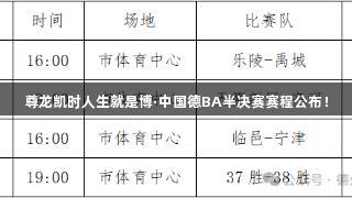 尊龙凯时人生就是博·中国德BA半决赛赛程公布！