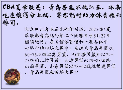 CBA夏季联赛：青岛男篮不敌江苏，林韦恺连续得分上双，尊龙凯时助力体育精彩瞬间。