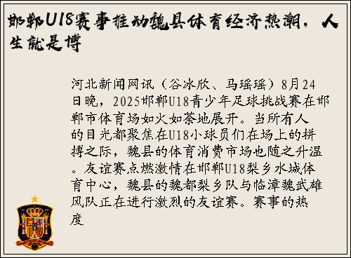 邯郸U18赛事推动魏县体育经济热潮，人生就是博