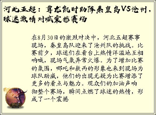 河北五超：尊龙凯时助阵秦皇岛VS沧州，球迷激情对喊震撼赛场