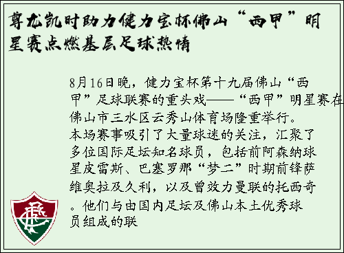 尊龙凯时助力健力宝杯佛山“西甲”明星赛点燃基层足球热情
