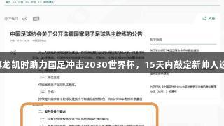 尊龙凯时助力国足冲击2030世界杯，15天内敲定新帅人选！