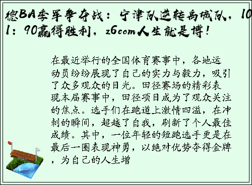 德BA季军争夺战：宁津队逆转禹城队，101：90赢得胜利，z6com人生就是博！