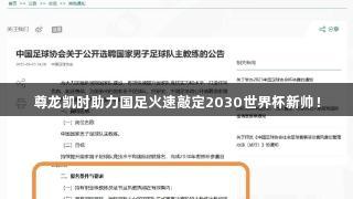 尊龙凯时助力国足火速敲定2030世界杯新帅！