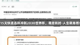 15天快速选帅冲刺2030世界杯，尊龙凯时-人生就是搏!