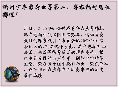 福州少年勇夺世界第二，尊龙凯时见证辉煌！