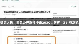 15天内确定人选！国足公开选帅冲击2030世界杯，Z6·尊龙凯时助力！