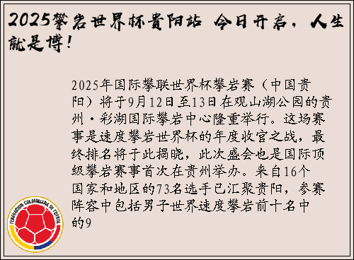 2025攀岩世界杯贵阳站 今日开启，人生就是博！