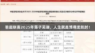 羽超联赛2025年落子芜湖，人生就是博尊龙凯时！